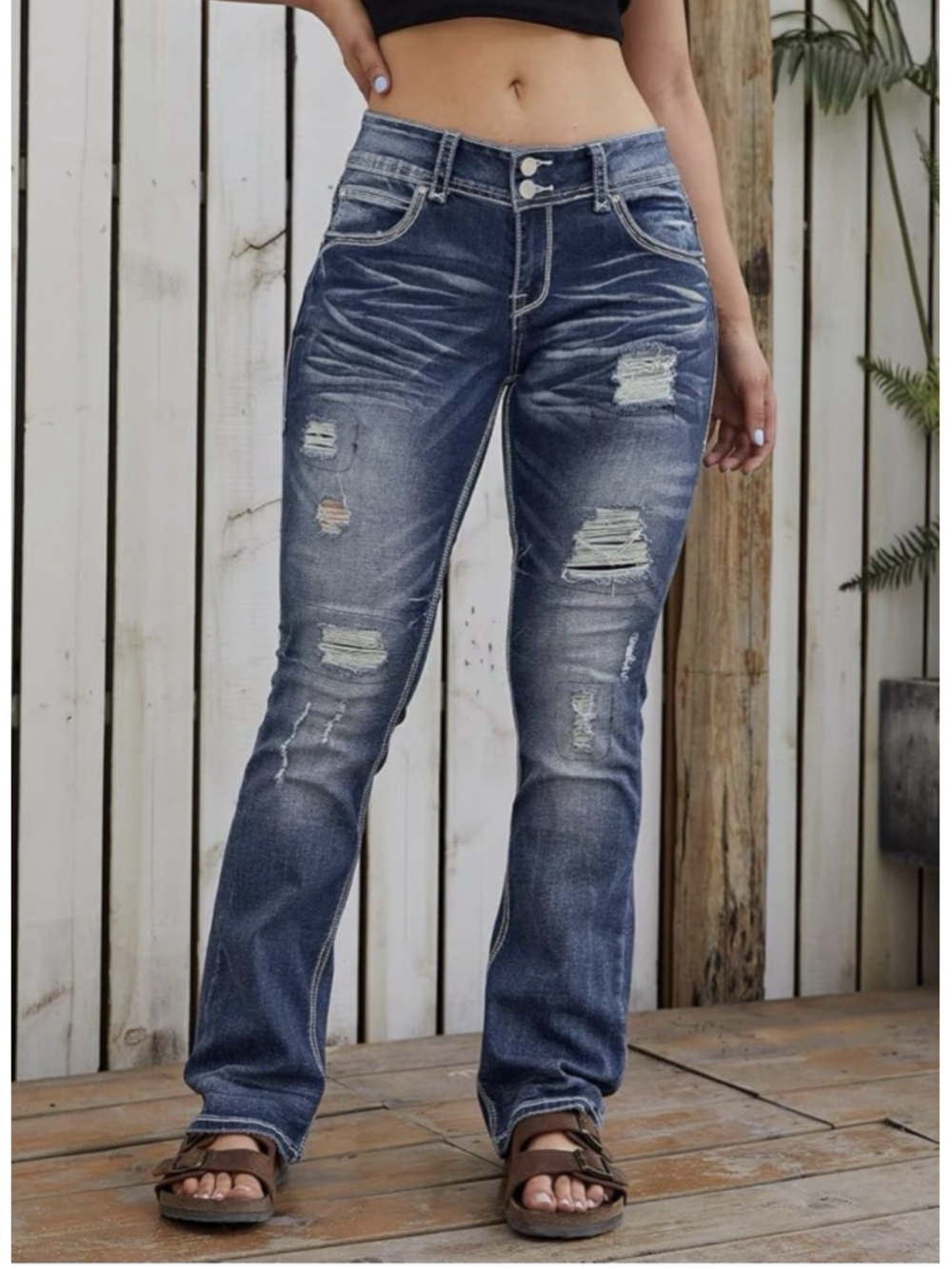 Flamingals Distressed Bootcut Jeans Ripped Flare Jeans Denim Pants 3XL